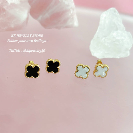 Fritillary four-leaf clover stud earrings