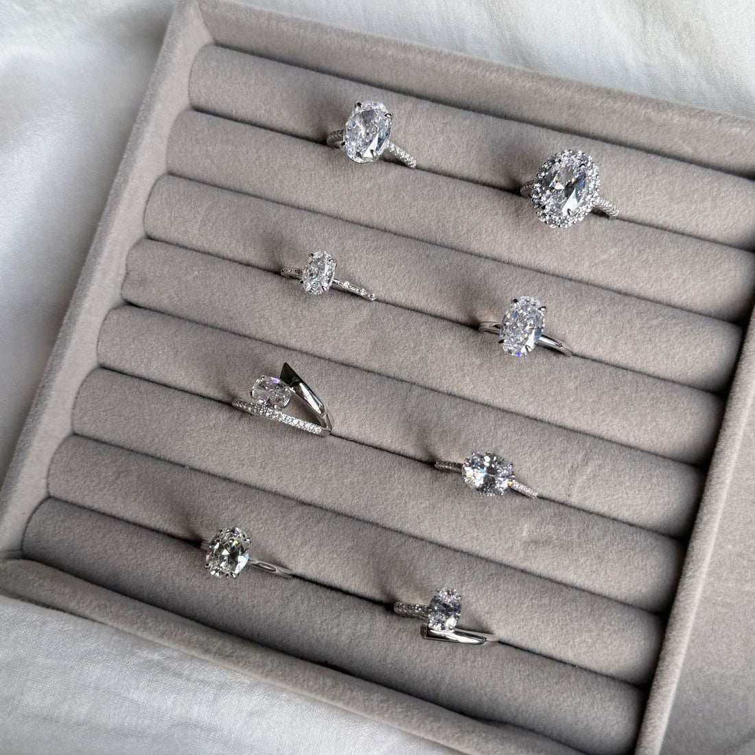 S925 Sterling Silver Oval Ice Flower Cut Wedding Ring