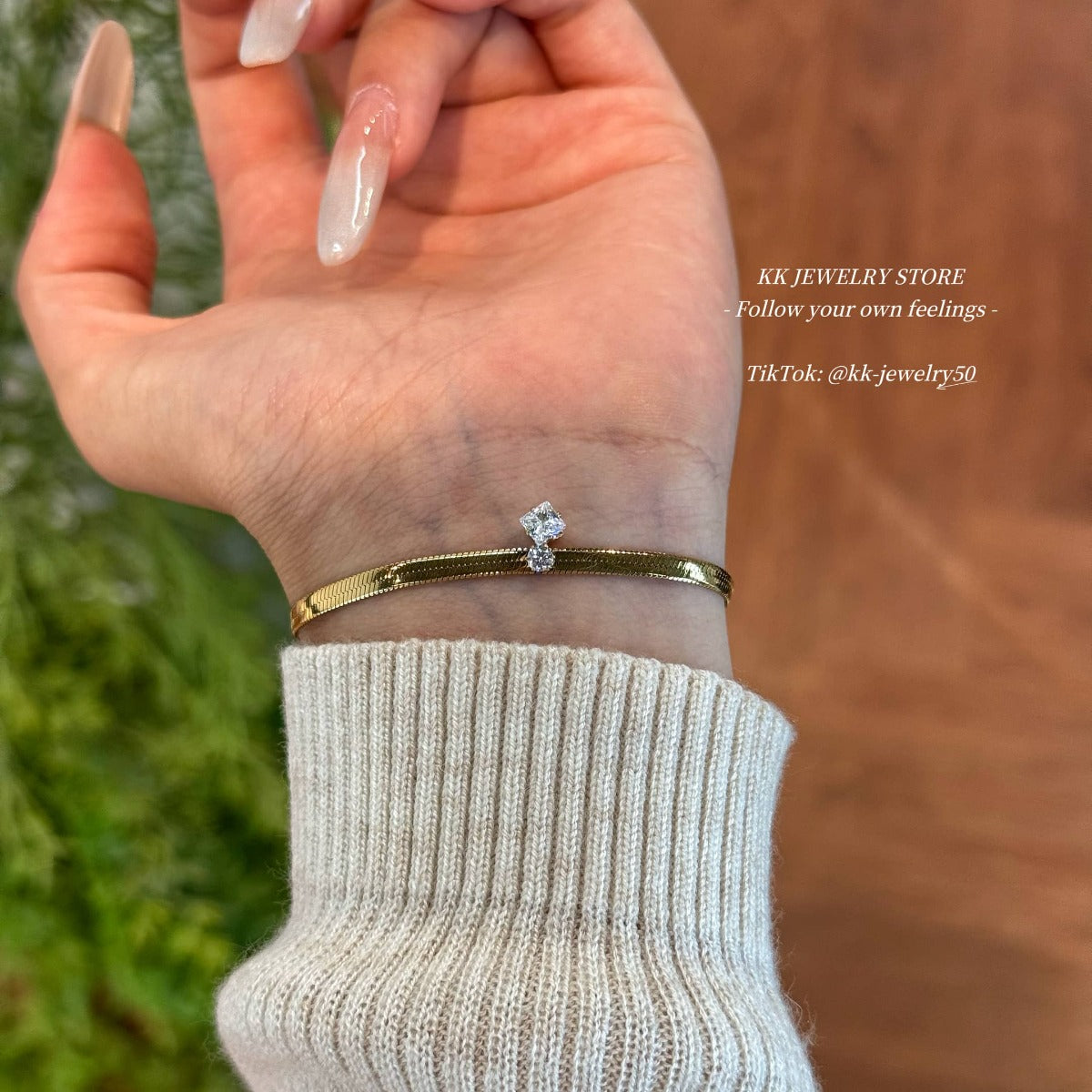 18k electroplated square water drop pendant bracelet