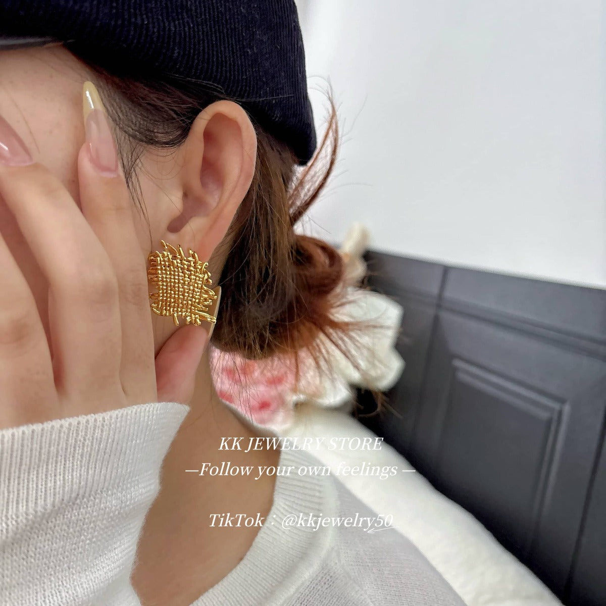 Woven Fabric Metal 925 Silver Needle Earrings