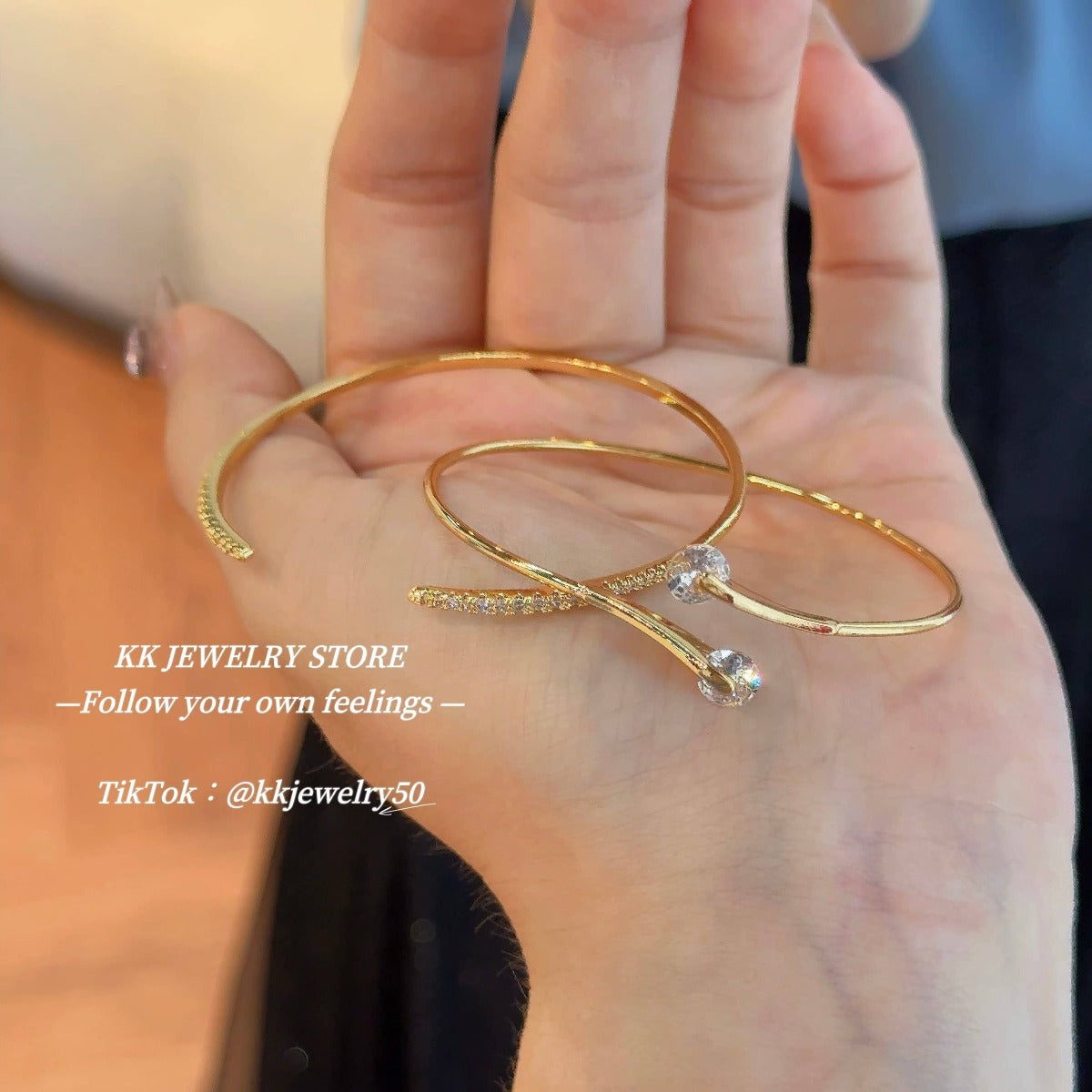 Gold double diamond stacked micro-inlaid fine diamond opening bracelet