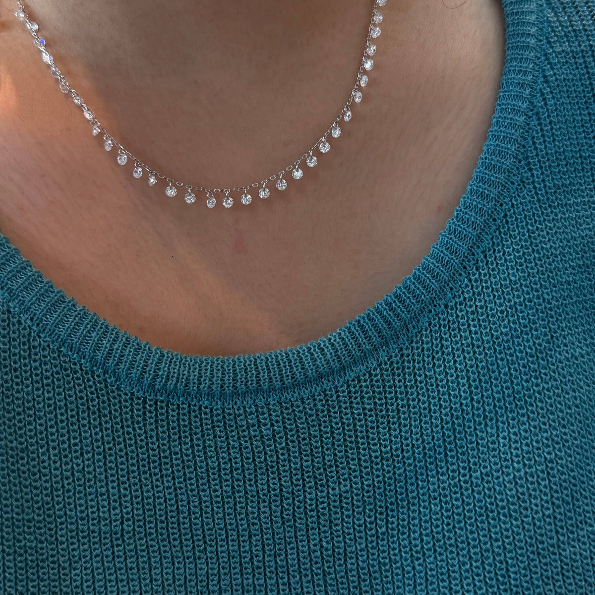 High Quality~ S925 Sterling Silver Round Diamond Tassel Necklace