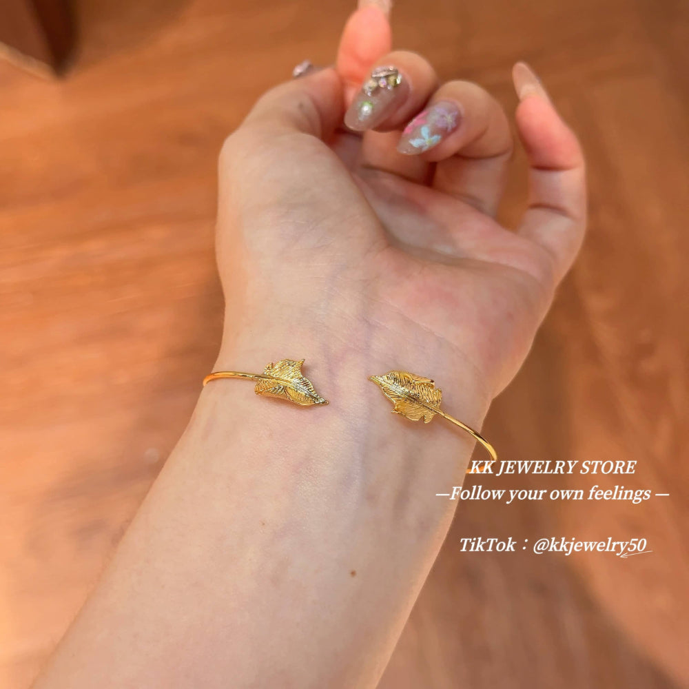Brass Gold Plated Wave Leaf Bracelet