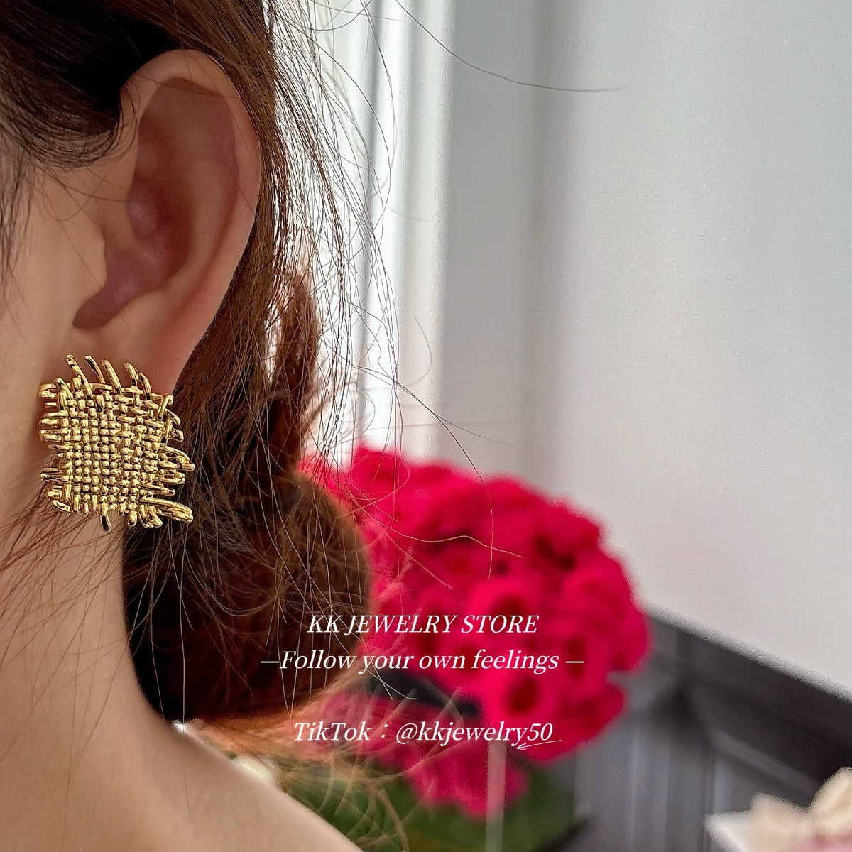 Woven Fabric Metal 925 Silver Needle Earrings