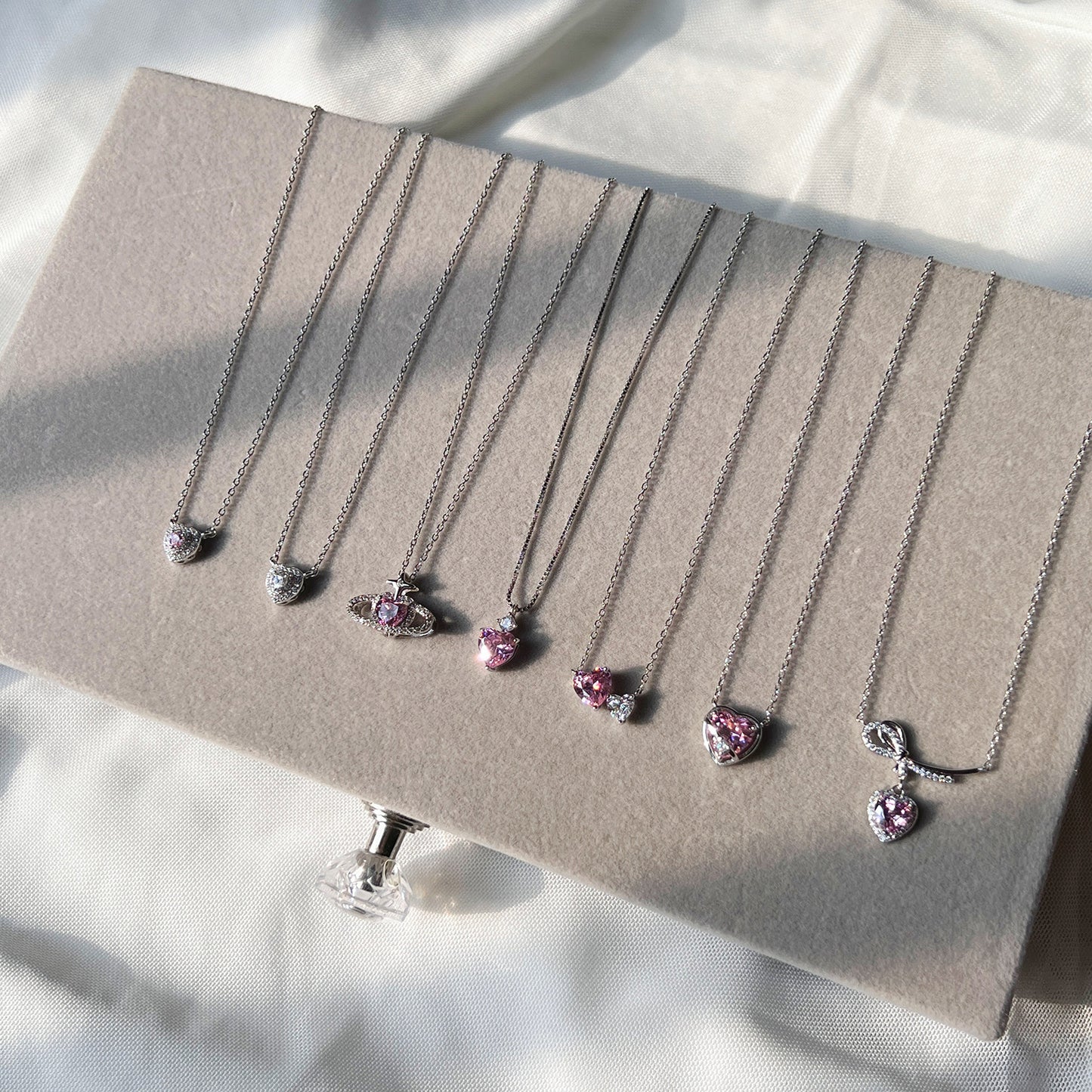 925 sterling silver pink heart zirconia necklace