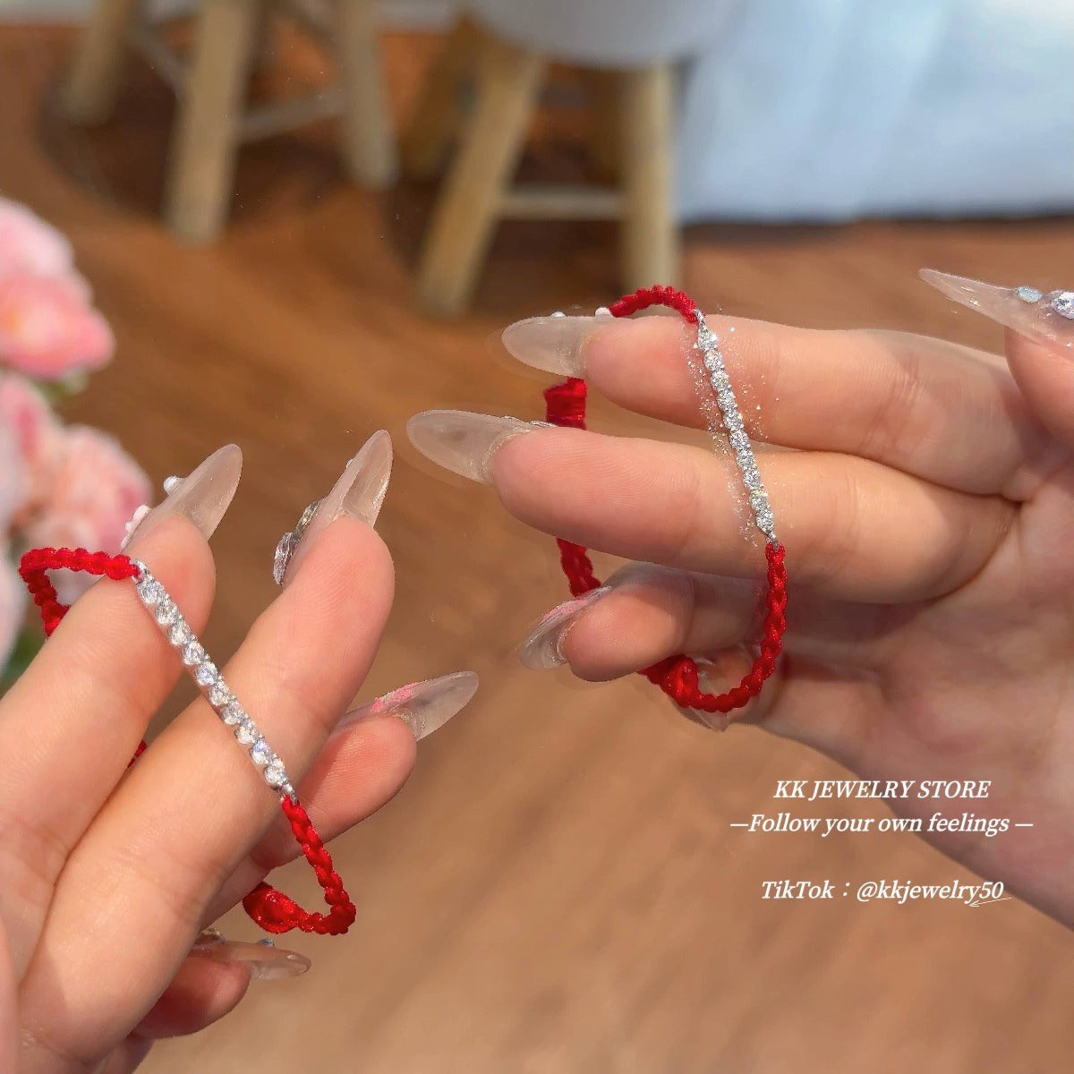 S925 sterling silver row red rope bracelet adjustable