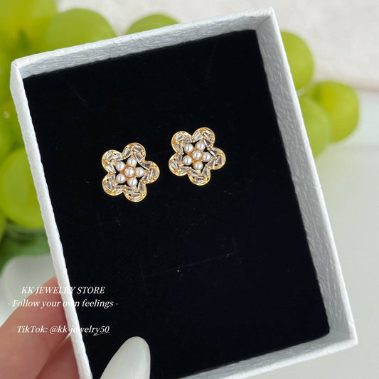 925 Silver Needle Pearl Flower Stud Earrings