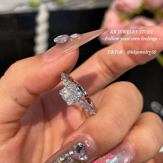 S925 sterling silver square diamond 7 * 7mm ice cube ring