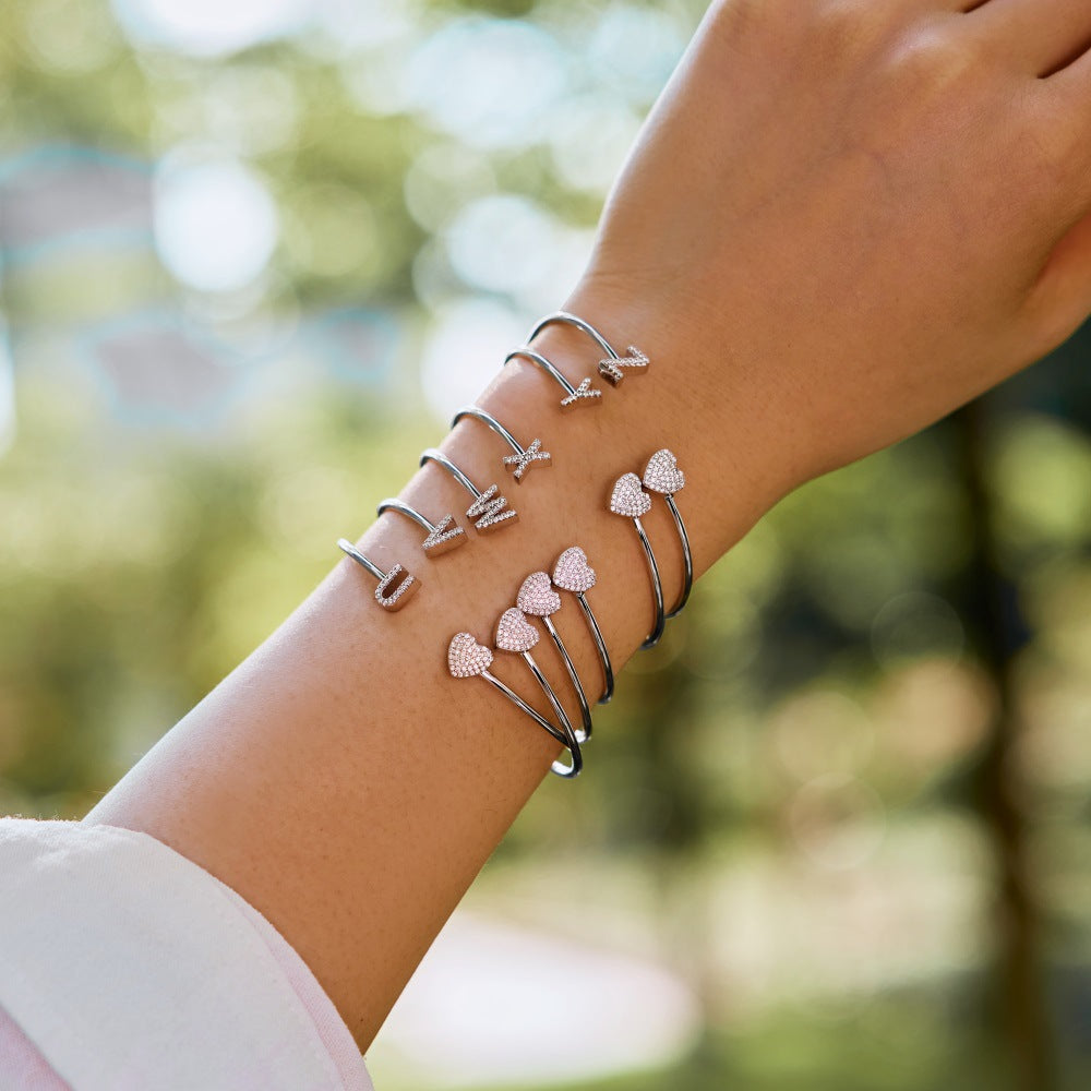 925 sterling silver bracelet with 26 letters of heart symmetrical design