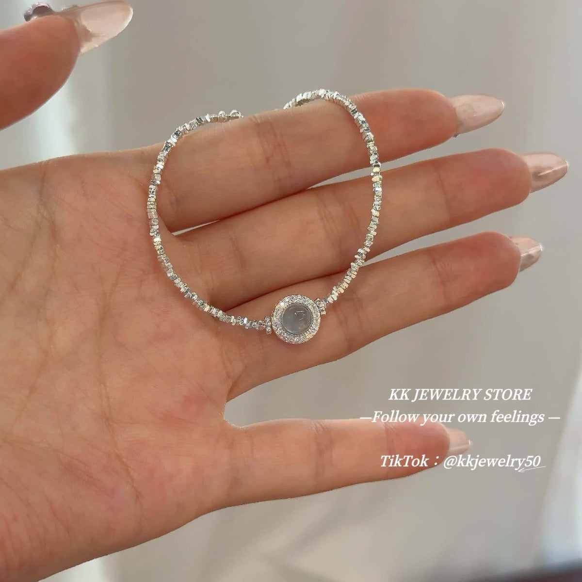 S925 Sterling Silver Natural Aquamarine Crushed Silver Bracelet