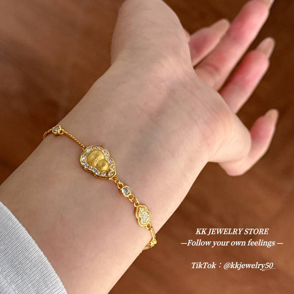 S925 sterling silver gold-plated gourd brushed bracelet