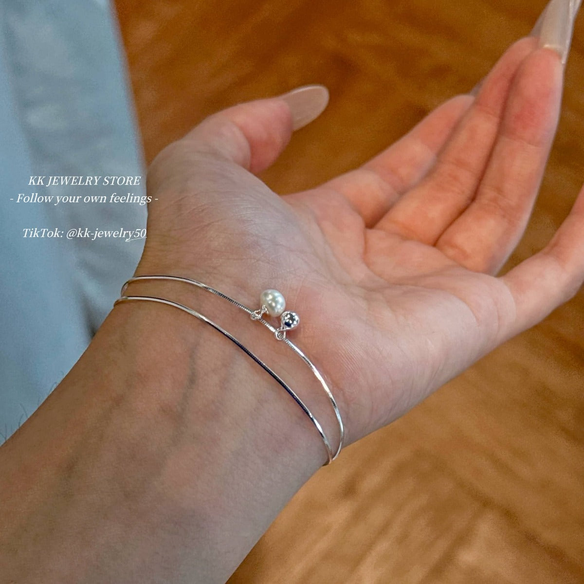 S925 Sterling Silver Freshwater Pearl Ball Double Snake Bone Bracelet