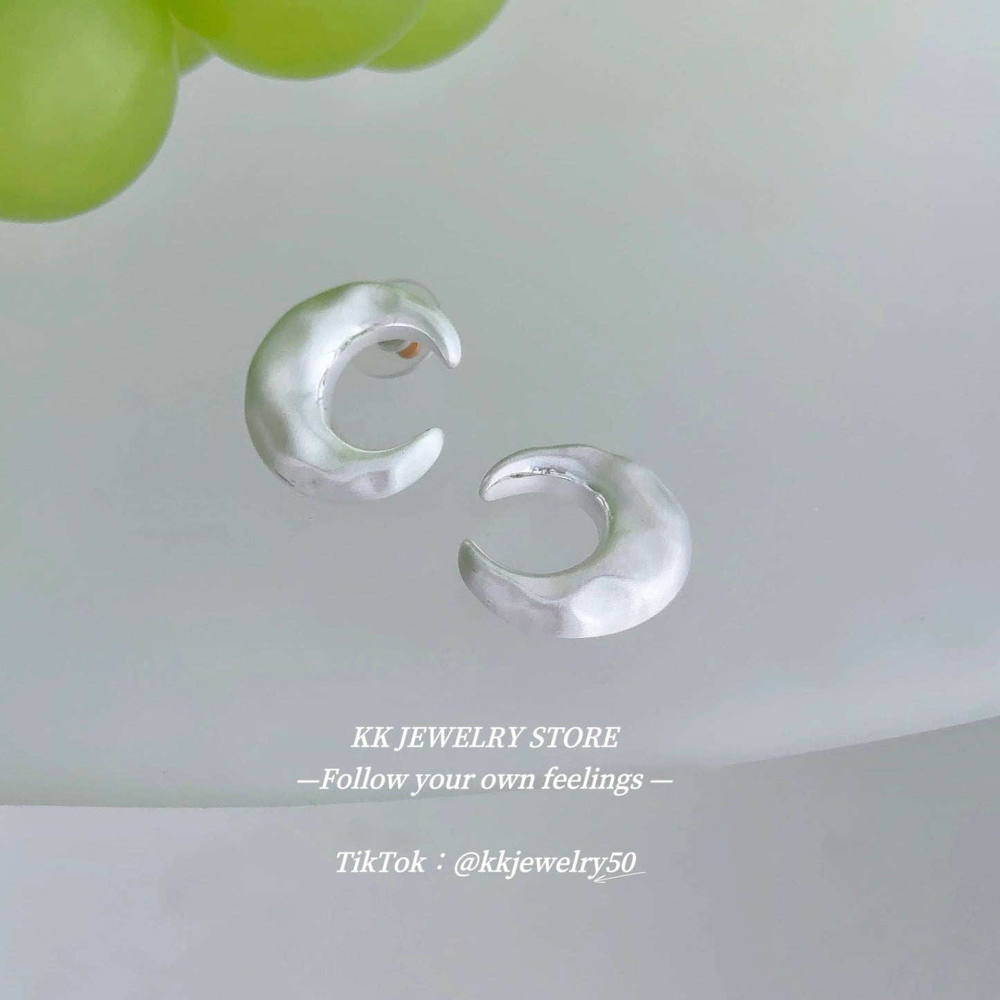 Silver Moon Frosted Brass Stud Earrings