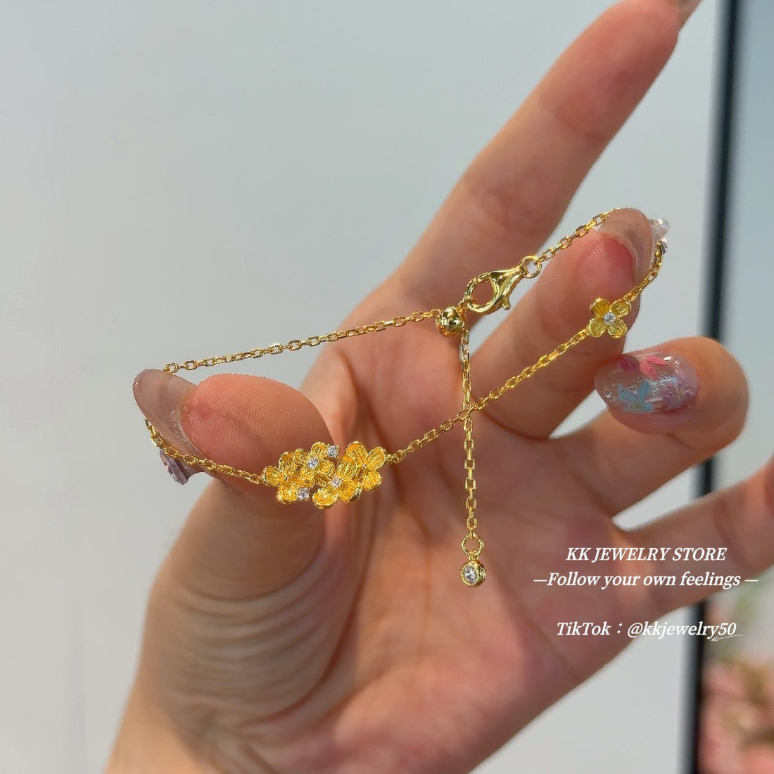 S925 silver-plated gold flower bracelet can be pulled