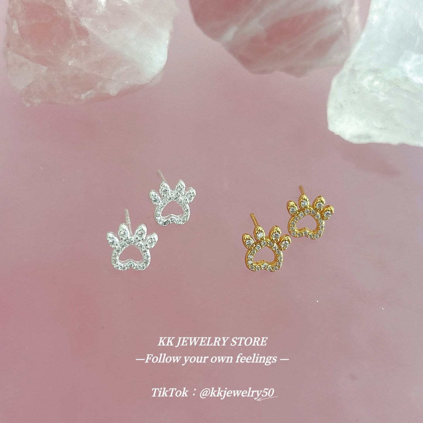 S925 silver hollow cat claw stud earrings