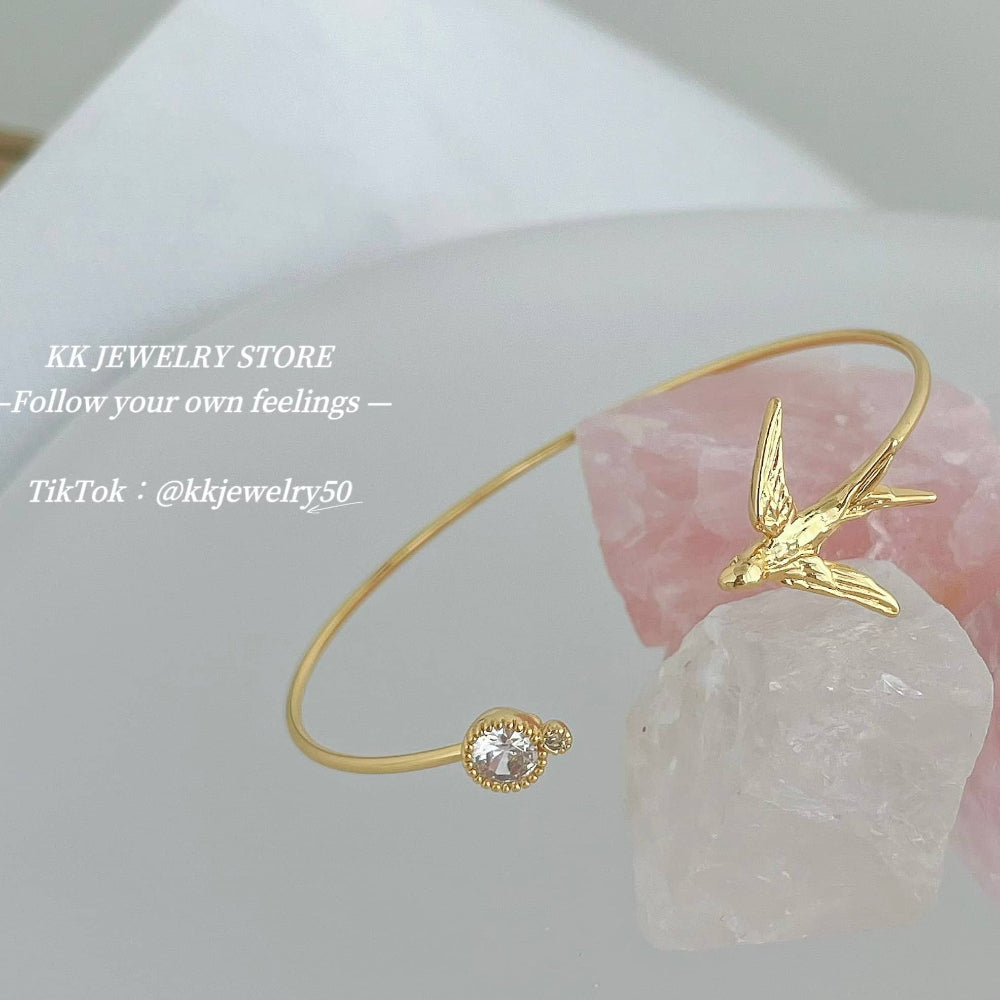 Nightingale and Crystal Brass Bracelet