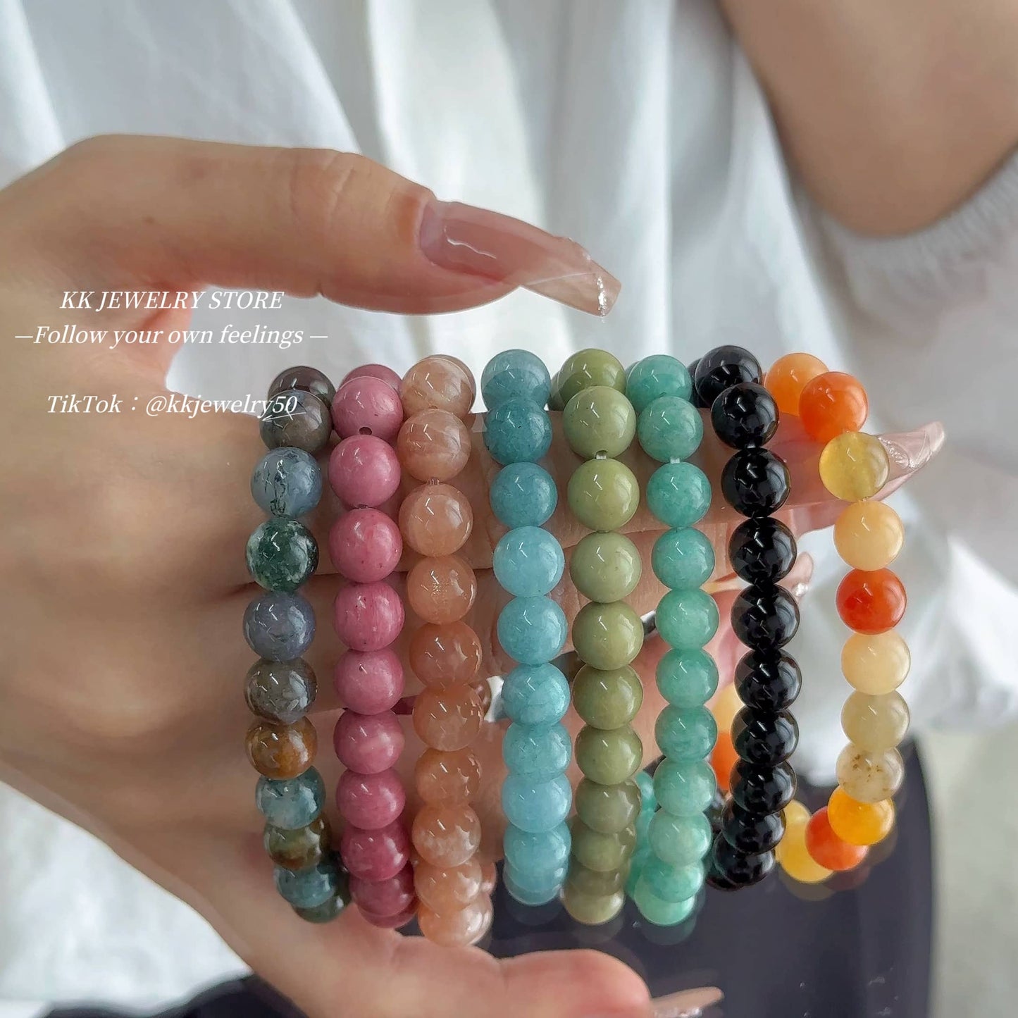 Natural stone colored beaded bracelet.