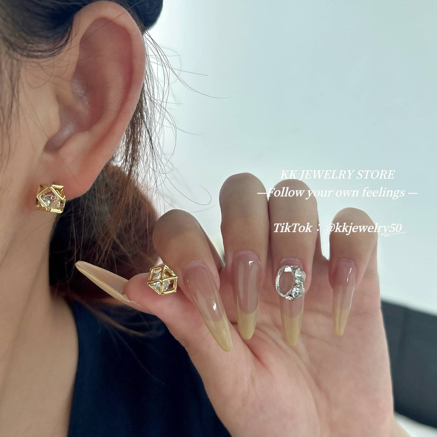 S925 silver needle minimalist square diamond stud earrings