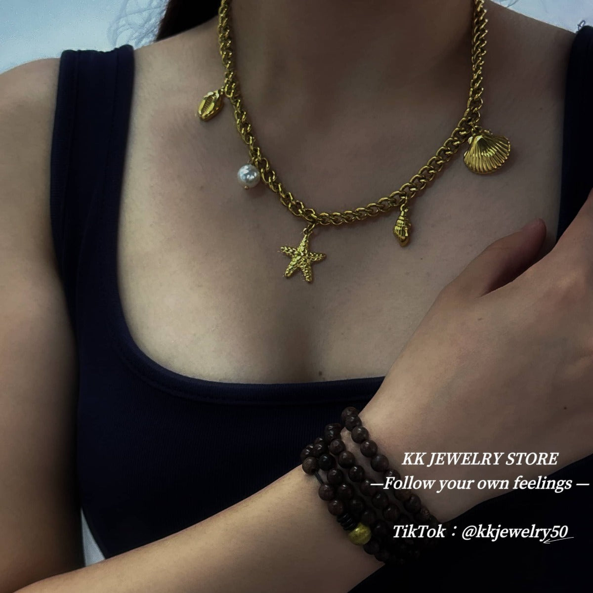 Starfish Shell Pearl Ocean Family Necklace