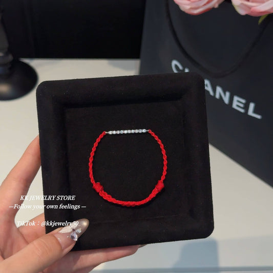 S925 sterling silver row red rope bracelet adjustable