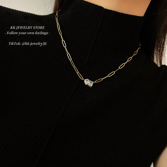 18k gold-plated titanium steel pear-shaped square zircon necklace