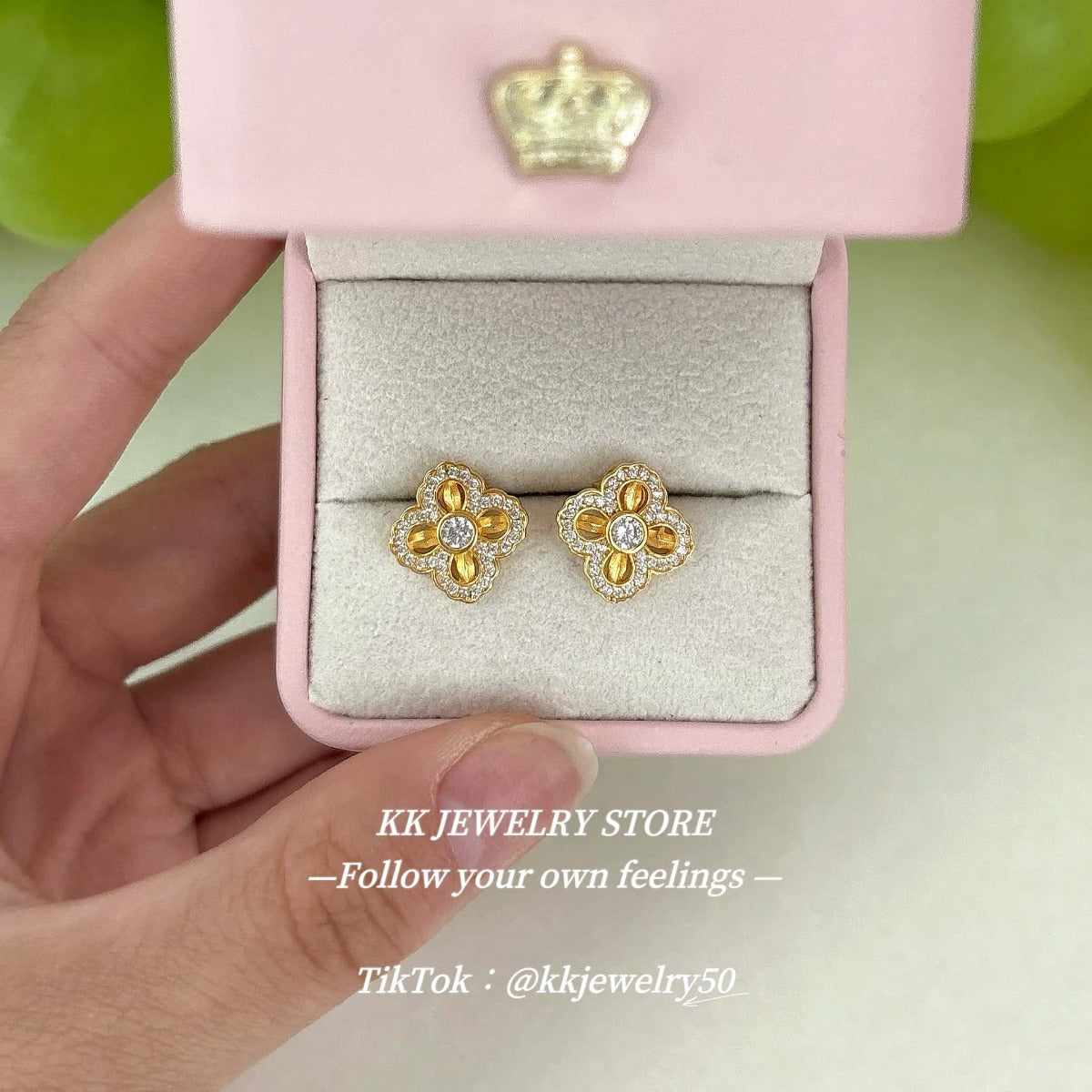 S925 Silver Cross Vajra Pestle Four Leaf Flower Earrings