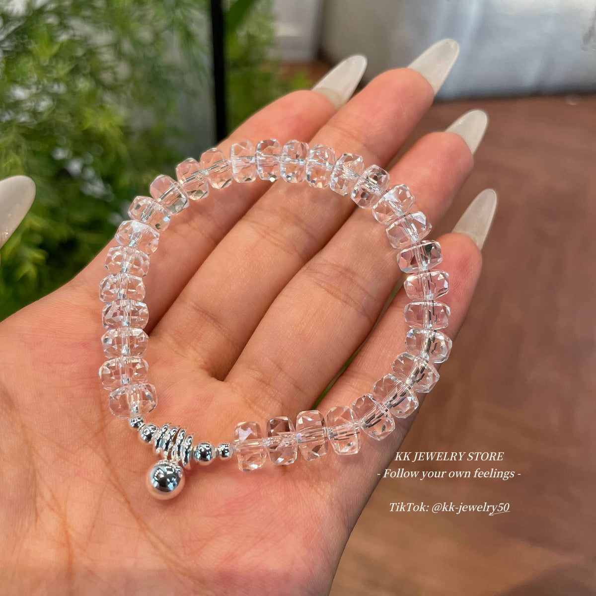 Super flash artificial white crystal silver ball bracelet