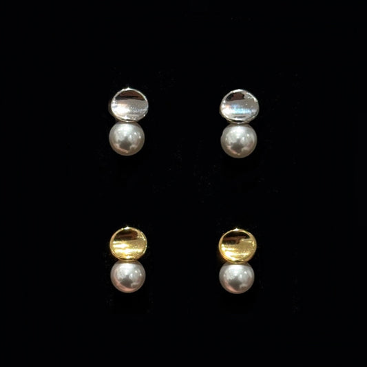 Faux real hemp gray pearl stud earrings