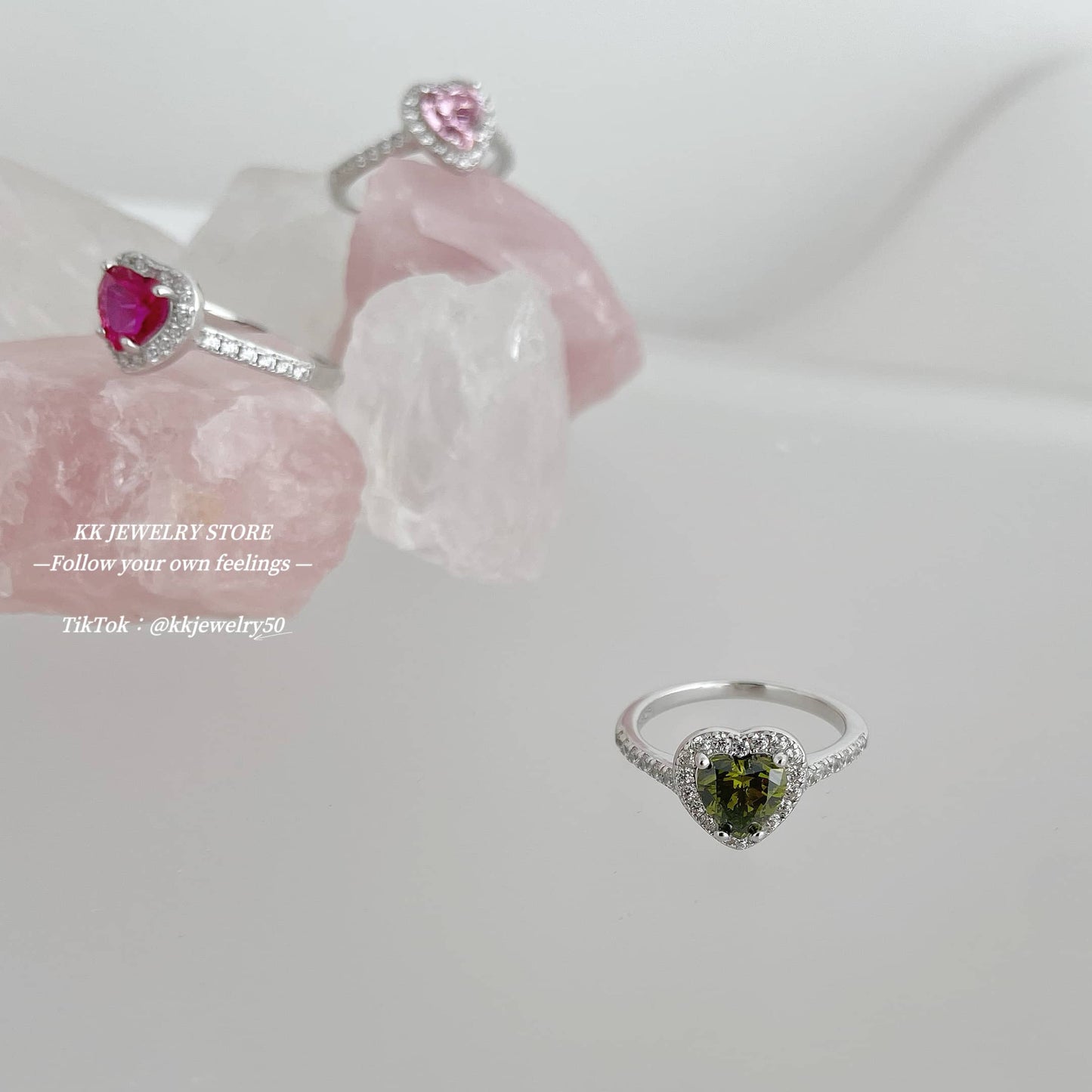 S925 Sterling Silver Colored Diamond Love Ring