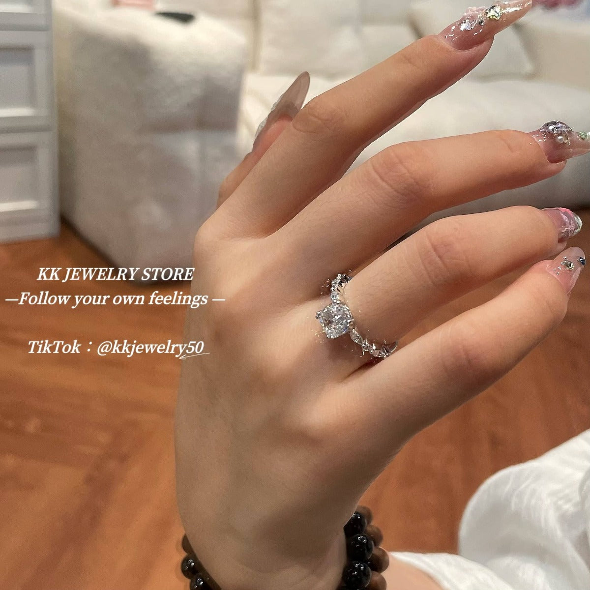 S925 sterling silver square diamond 7 * 7mm ice cube ring