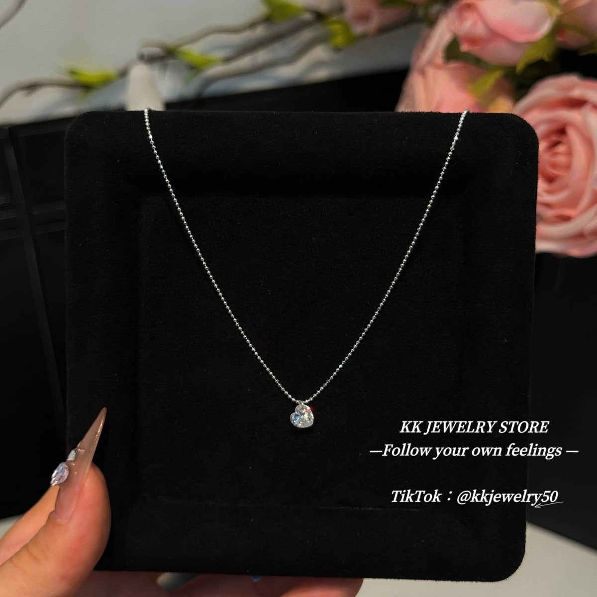 S925 Sterling Silver Love Shaped Zircon Necklace