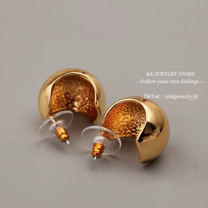 S925 Silver Needle Brass Hollow Ball Highlight French Earrings
