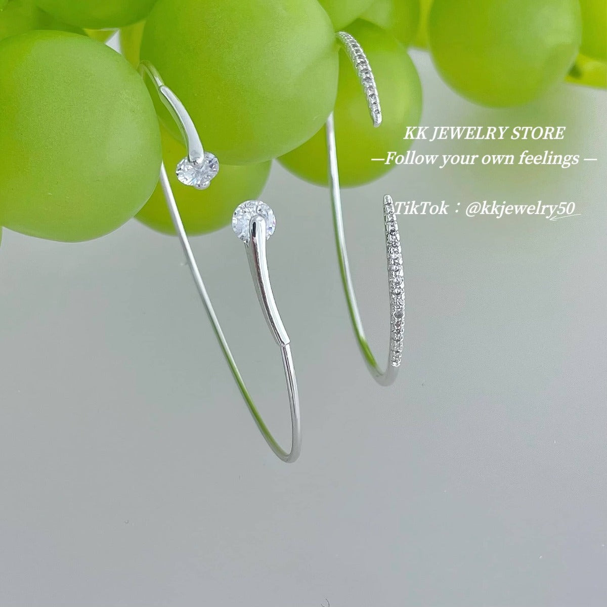 Silver double diamond micro-inlaid fine diamond stacked open bracelet