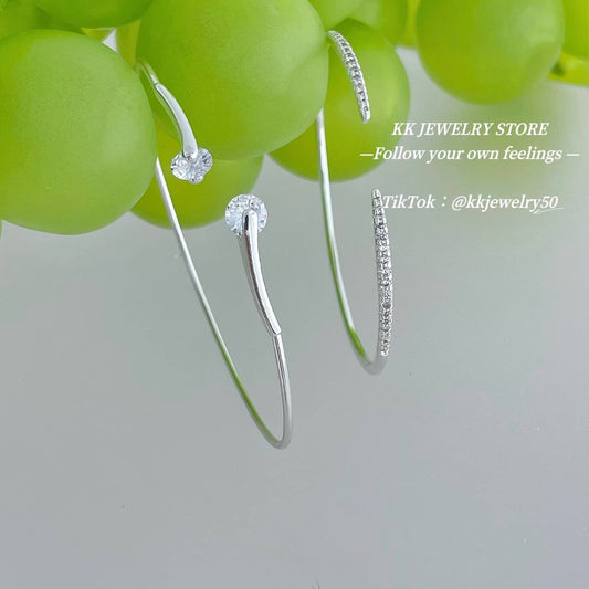 Silver double diamond micro-inlaid fine diamond stacked open bracelet