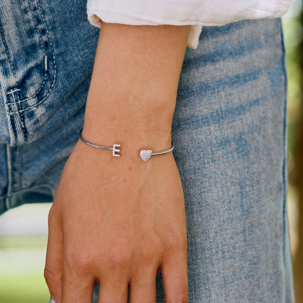 925 sterling silver bracelet with 26 letters of heart symmetrical design