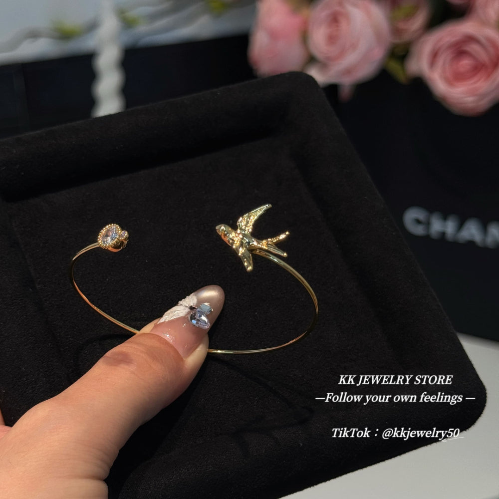 Nightingale and Crystal Brass Bracelet