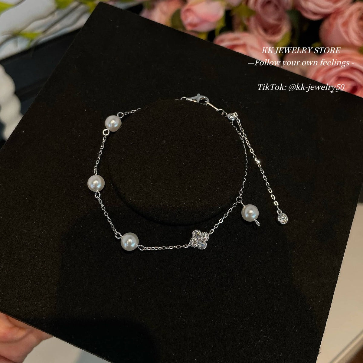 S925 Sterling Silver Pearl Clover Bracelet