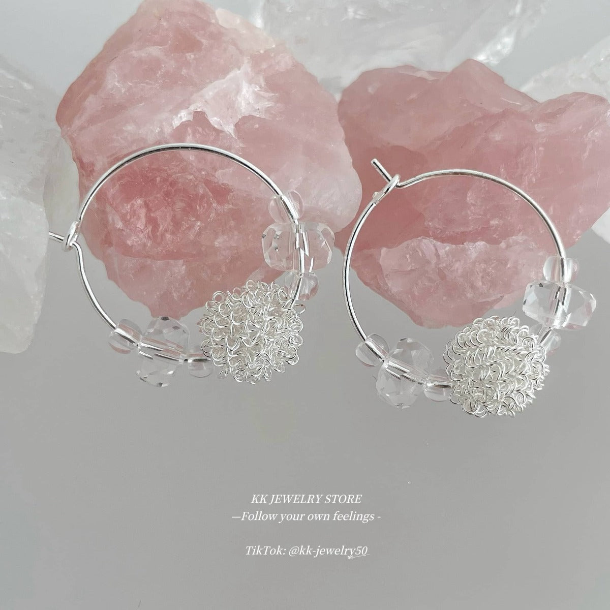 Transparent crystal steel wire ball earrings