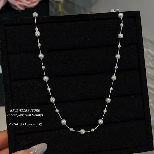 S925 Sterling Silver Gypsy White Pearl Necklace