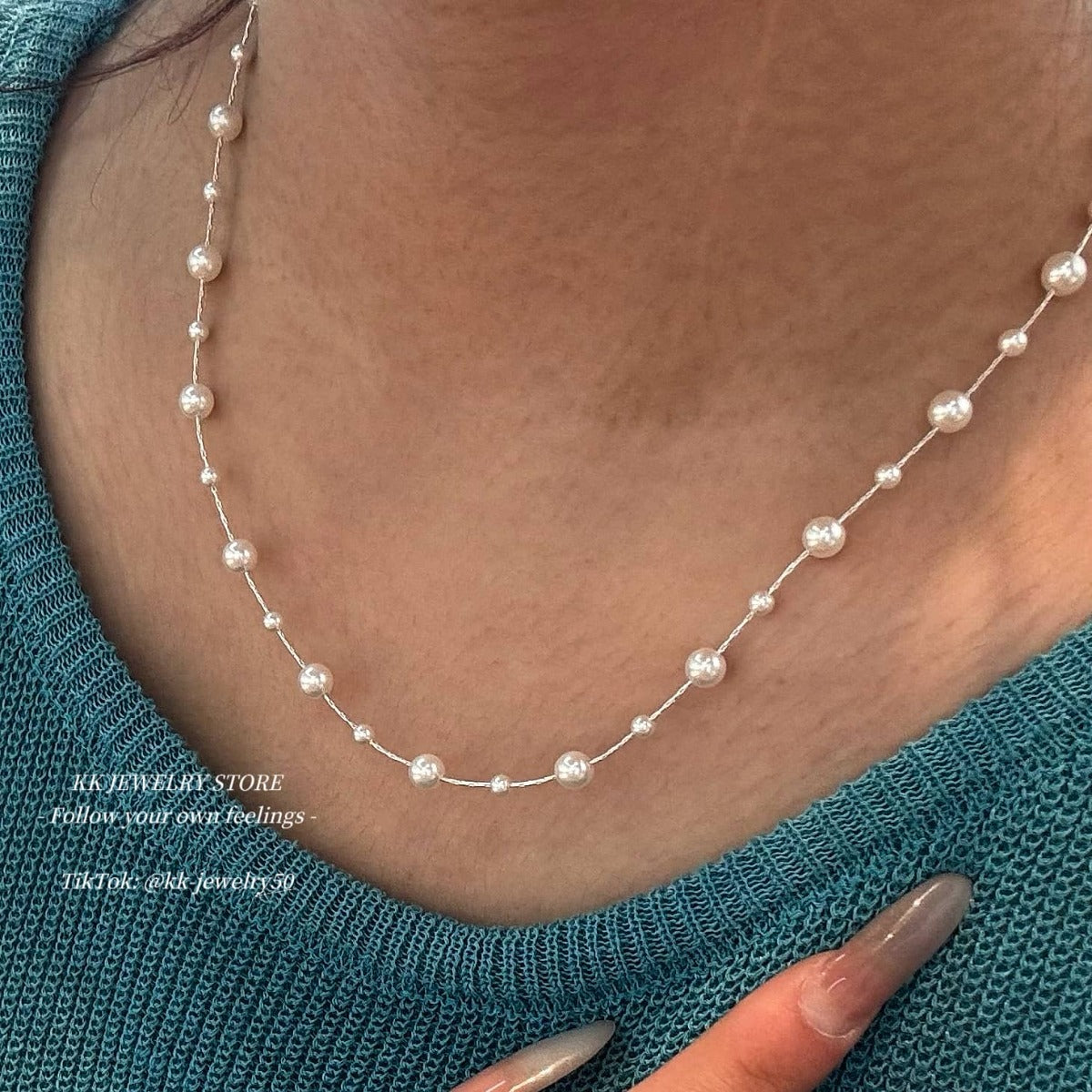 S925 Sterling Silver Gypsy White Pearl Necklace