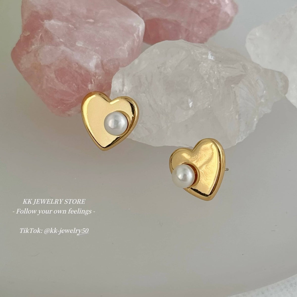 925 silver needle love mirror pearl stud earrings
