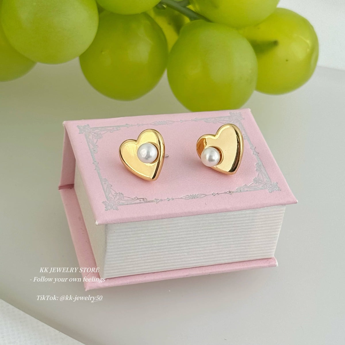 925 silver needle love mirror pearl stud earrings
