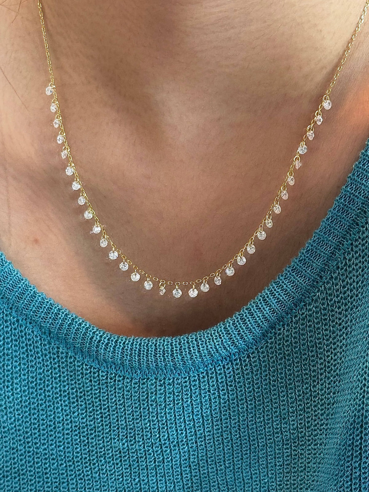 High Quality~ S925 Sterling Silver Round Diamond Tassel Necklace