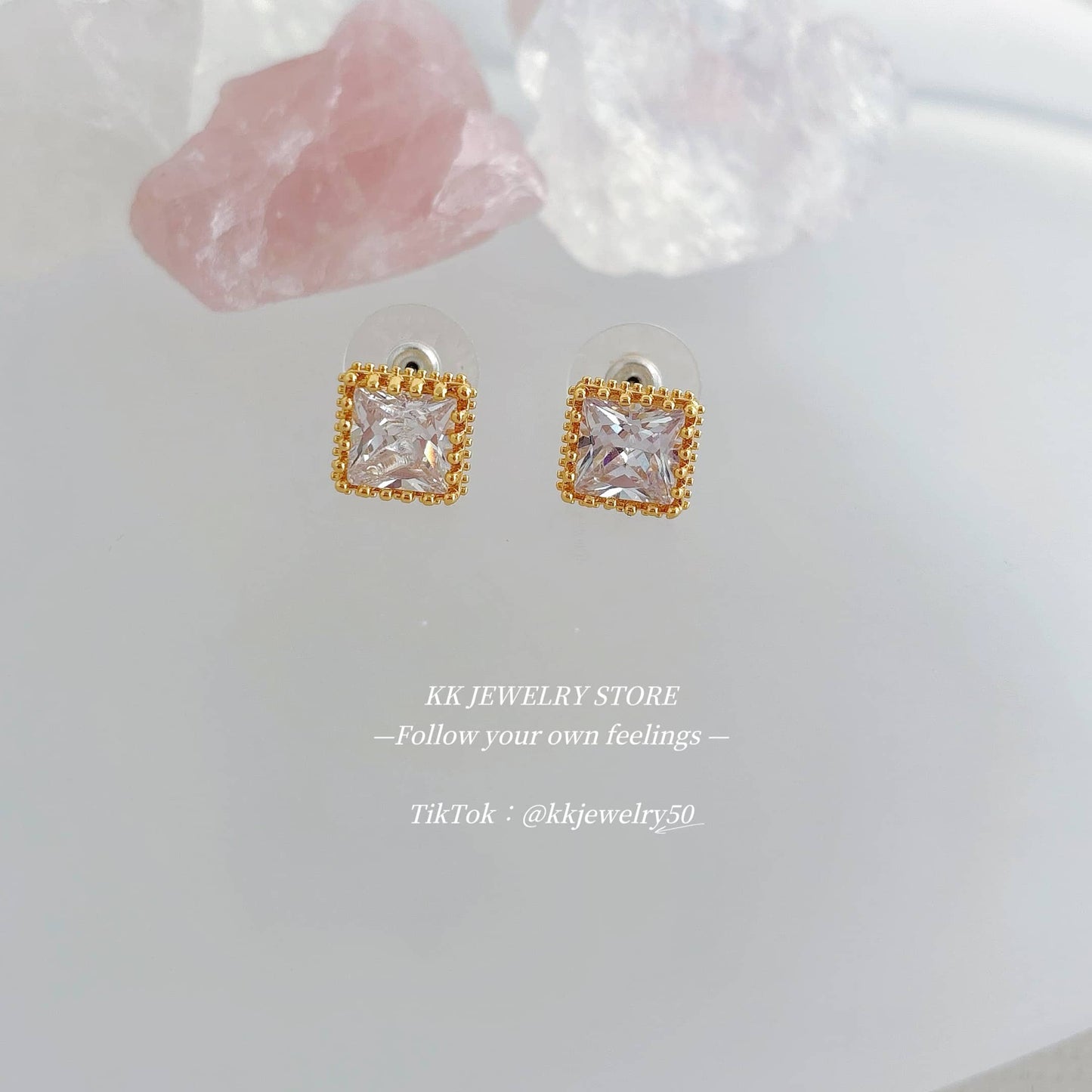 S925 Silver Needle Square Gemstone Brass Stud Earrings