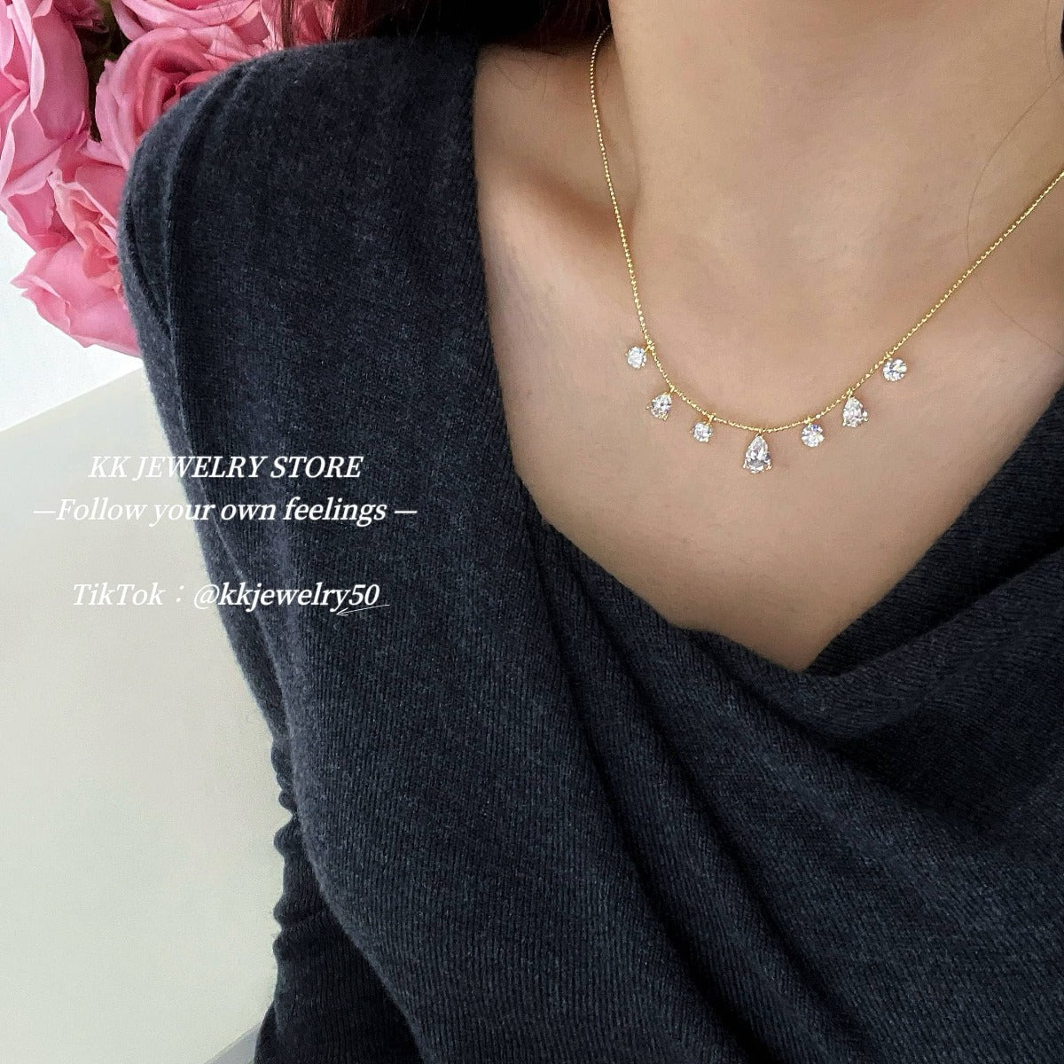 S925 silver-plated 6 * 9 pear-shaped water drop fringe necklace