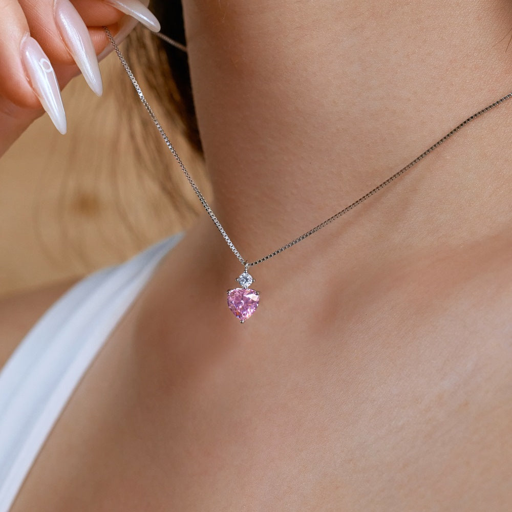 925 sterling silver pink heart zirconia necklace