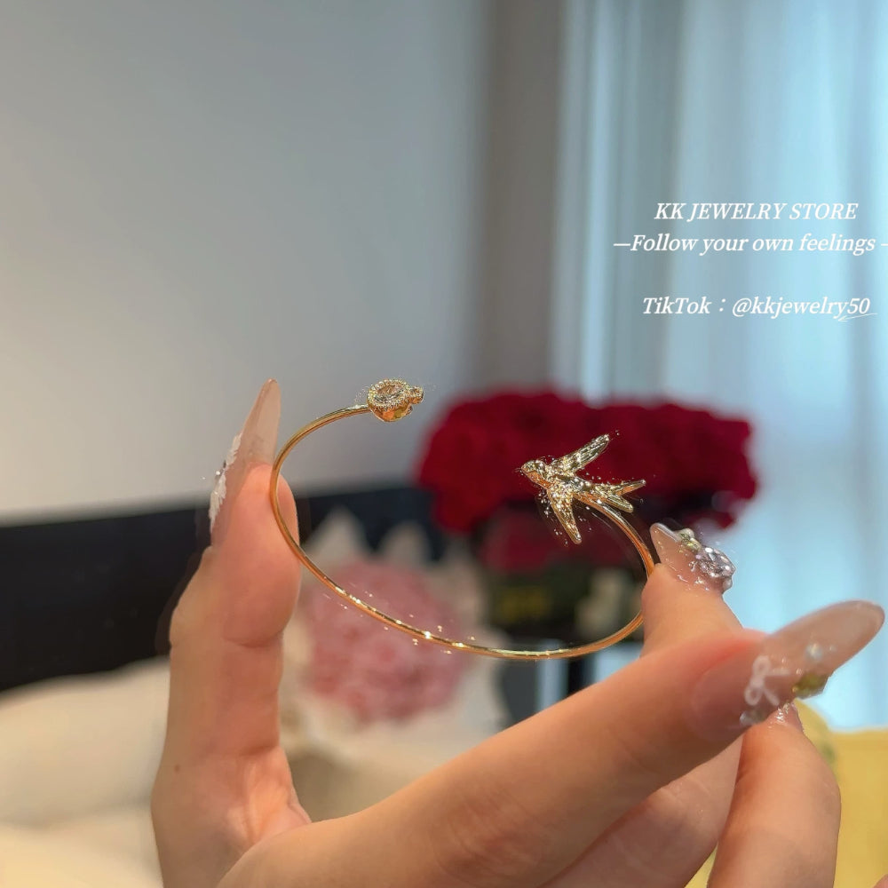 Nightingale and Crystal Brass Bracelet