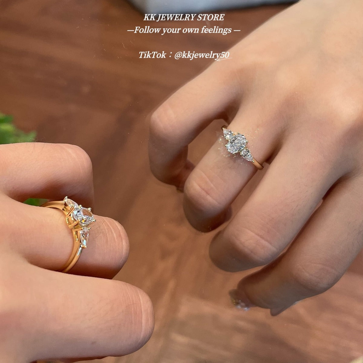 Small sparkling~ S925 sterling silver three main stone bright ring