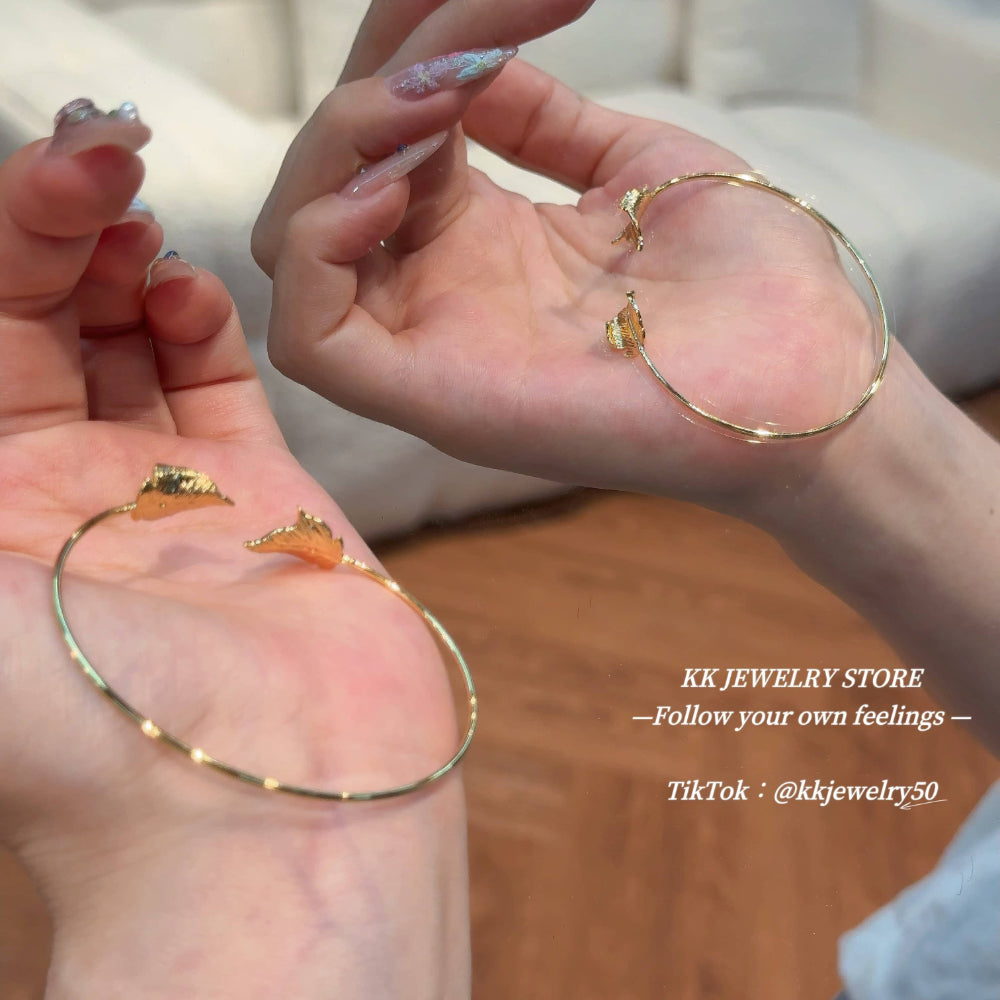 Brass Gold Plated Wave Leaf Bracelet