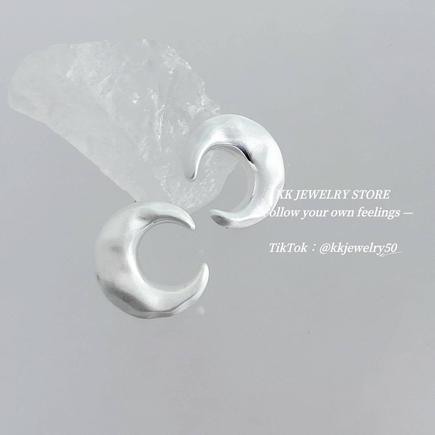 Silver Moon Frosted Brass Stud Earrings